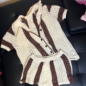 Vintage Knit Set - Cream and Brown